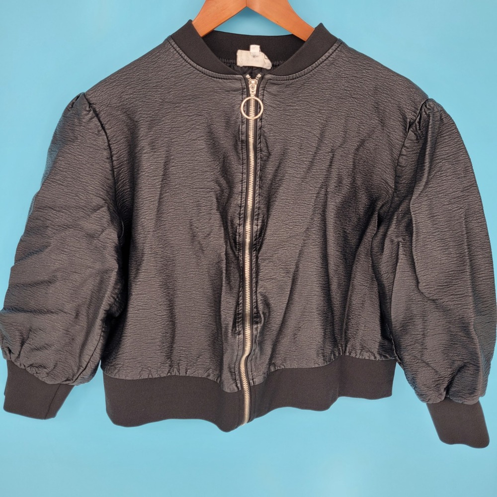 WoWo Bomber Jacket Womens 2XL Faux Leather Black Streetwear Puff Sleeve